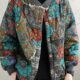 Winter large size loose cotton thickened printed long-sleeved cotton jacket for women age-reducing versatile short stand collar baseball uniform
