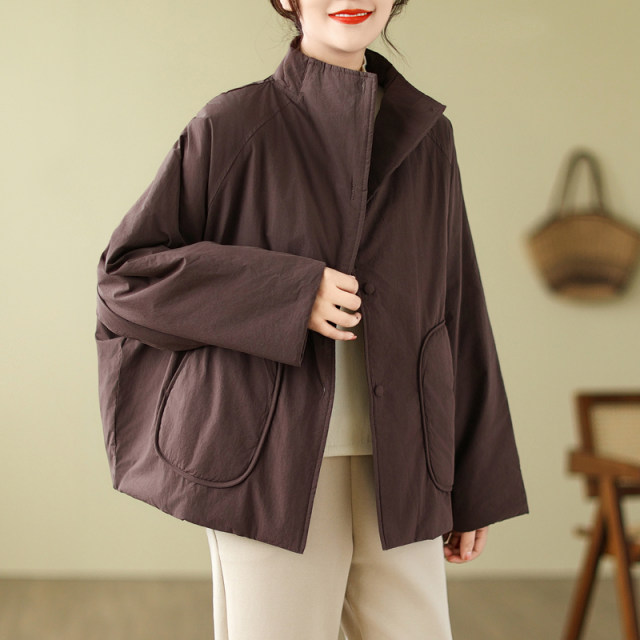Xiaofei's home ~ Large size cotton jacket for women's new long velvet cotton stand collar thickened loose slimming casual cotton jacket for winter
