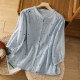 2025 summer new style fresh colorful polka dot embroidered shirt for women age-reducing temperament stand-alone collar ramie mid-sleeved shirt