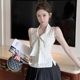 Bow polka dot sleeveless chiffon shirt for women in summer pure erotic tops with high-end unique French beautiful shirt
