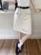 White polka dot skirt pear-shaped body high waist mid-length skirt large size A-line skirt covering hips mid-skirt making it look slim and hip-packing skirt