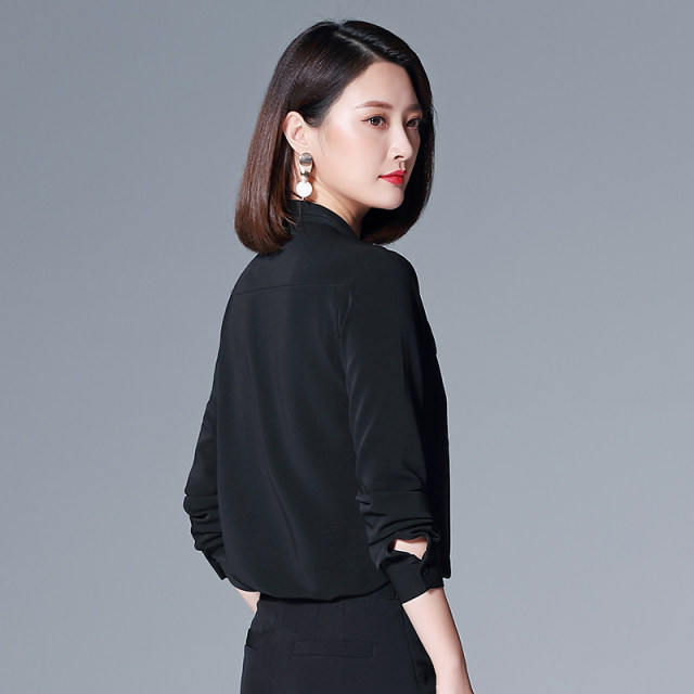 Black bow shirt for women long sleeves fashionable temperament base spring and autumn French chic professional women's chiffon shirt