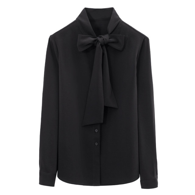 Black bow shirt for women long sleeves fashionable temperament base spring and autumn French chic professional women's chiffon shirt