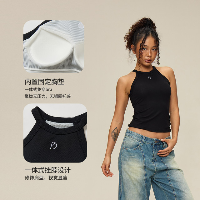SMILE DDD neck halter vest with chest pad beautiful back American hot girl jazz dance sports slim body suit women