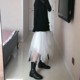Spring, autumn and winter new style mesh dark style white irregular high waisted puffy mesh skirt skirt fairy gauze skirt