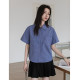 Miu blue plaid short-sleeved shirt top for women 2025 summer new loose casual temperament small shirt