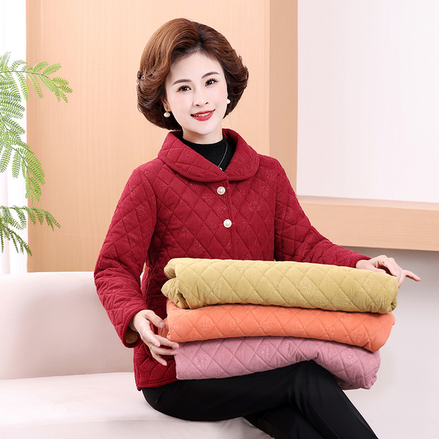 Mom autumn and winter short rhombus cotton coat 2024 new middle -aged and elderly women's clothing light thin cotton jacket
