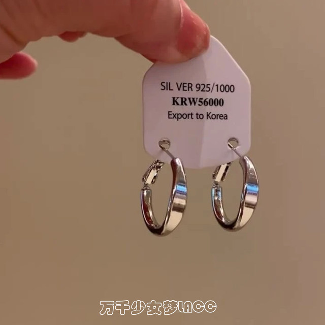 
Huge face, small face! Silver circle earrings for women 2025 new style light luxury high-end plain hoop earrings hoop earrings