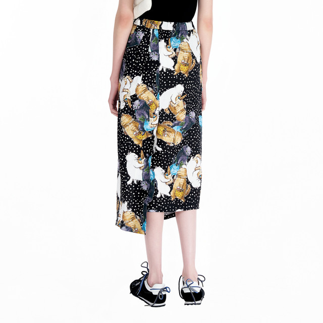 IIIVIVINIKO2025 summer new cat print retro fashionable straight skirt women R520702188D