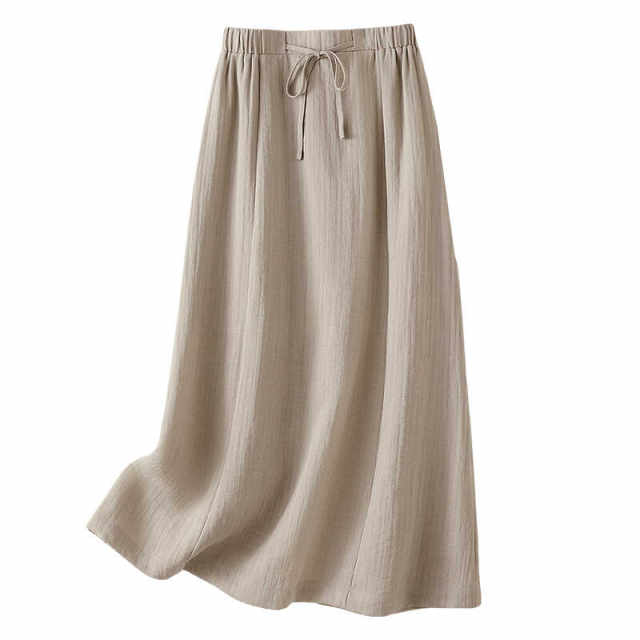 IHIMI Haimi American casual and versatile linen skirt for women 2025 summer new drawstring a line midi skirt