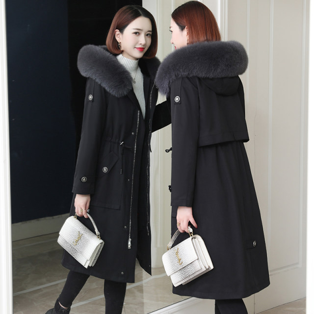 Parker Women's 2024 New Winter Hot Style Momase Rabbit Fur Removable Liner Long Haining Fur Jacket