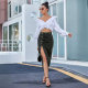 Women's button irregular slit denim high waist long skirt