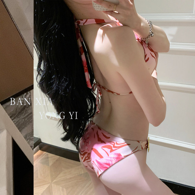 European and American sexy hotties bikini three-piece set with small breasts gathered and slim skirt style split swimsuit seaside resort hot spring