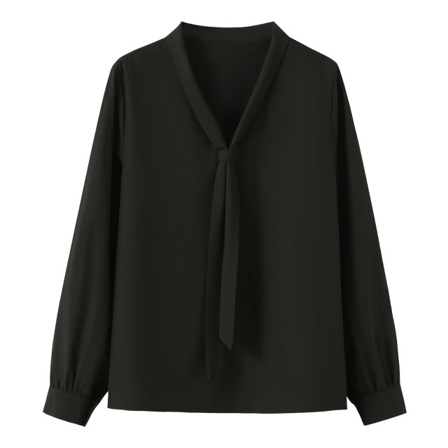 White chiffon bow shirt women's long-sleeved summer thin style large size fat MM200Jin [Jin equals 0.5 kg] design sense professional top