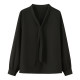 White chiffon bow shirt women's long-sleeved summer thin style large size fat MM200Jin [Jin equals 0.5 kg] design sense professional top