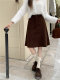 Hip-covering umbrella skirt slim retro corduroy skirt for women's autumn and winter large size high waist pocket mid-skirt versatile A-line skirt