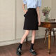 Black skirt women's professional skirt A-line skirt with pocket suit hip skirt mid skirt fat mm work anti-exposure skirt