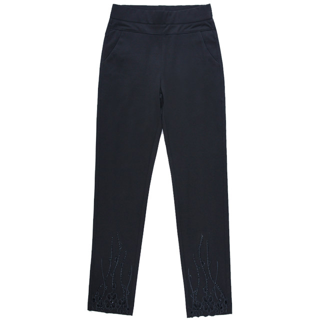 Fashionable nine-point pants high-waisted large-size mother pants slim and slim white stretch middle-aged and elderly women's pants summer thin diamond-inlay