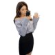 Korean sexy off-shoulder vertical striped one-length elastic shirt top for women buttons with micro trumpet slit sleeve shirt