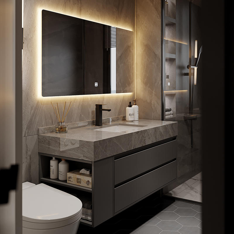 轻奢岩板陶瓷盆浴室柜组合现代简约洗手脸盆卫浴卫生间洗漱台套装
