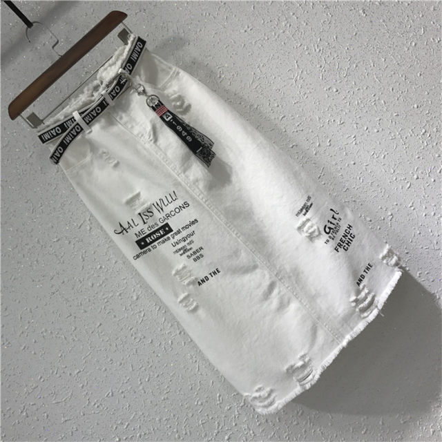 Fashionable and personalized breasted Korean denim skirt large size fat mm spring and summer mid-length versatile temperament one-step skirt for women