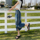 Summer new large size split denim skirt fat MM mid -length high -waist versatile A -line skirt shows thin bag hip skirt