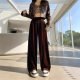 Gold velvet wide-leg pants for women 2025 spring Korean lazy style draped feeling loose straight floor velvet pants for women
