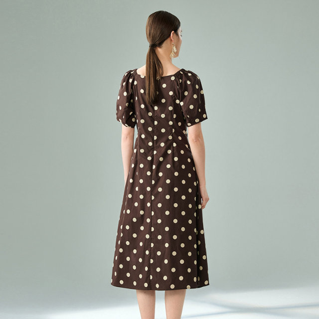 Sweet puff sleeve A-line tea skirt MOFAN 2025 summer new lady cafe and slim dress
