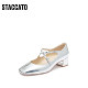Scatto's new French retro Mary Jane shoes thick heel square toe shoes silver women's D6897CQ3