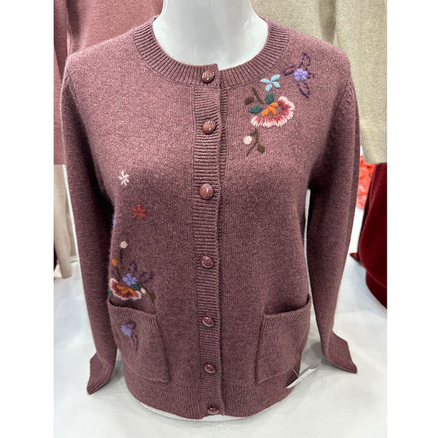 Mother's cardigan sweater thickened knitted jacket middle-aged and elderly women's wool sweater gold enterprise old lady cashmere sweater top