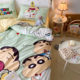 Crayon Shin-chan cotton bed sheet quilt set four-piece Japanese anime cartoon single three-piece set 1.8m fitted sheet bedding