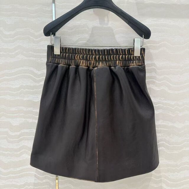 Japanese new versatile retro old sheepskin elastic high waist H-shaped side zipper small A-line short skirt
