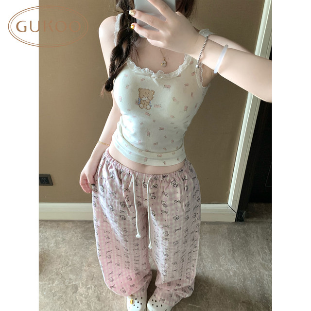 Gukoo/Fruit Shell Women's Vest Summer Mikko Co-branded New Style Lace-edged Vest with Chest Pad