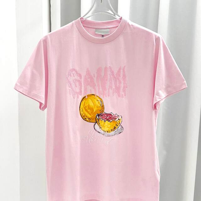 Age-reducing cat print pattern pink pomegranate round neck pure cotton short-sleeved T-shirt for women 2025 new letter top