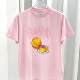 Age-reducing cat print pattern pink pomegranate round neck pure cotton short-sleeved T-shirt for women 2025 new letter top