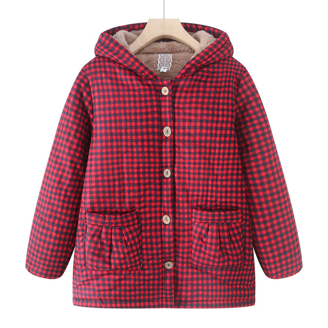 Winter clothing plus velvet and thick plaid cotton jacket for women, quilted hooded cotton coat, middle-aged and elderly mother's casual warm cotton coat