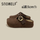 Thick-soled heightening Birkenstock shoes for women 2025 autumn new style genuine leather lazy slip-ons versatile toe-toe half slippers for outer wear