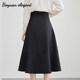 Baiyuan black French retro Hepburn style long skirt for women with front zipper high-end A-line high-waisted umbrella skirt