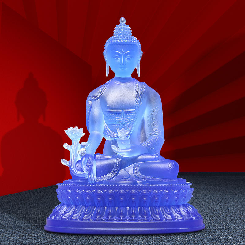 蓝色琉璃药师佛鎏金佛像摆件寺庙供奉家居工艺品如来佛神像装饰品