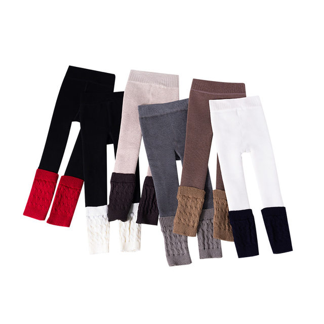 
Girls' velvet thickened autumn and winter socks spliced leggings fashionable pinstripe socks Maillard warm leggings