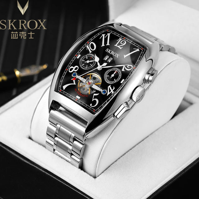 SKROX Frank Tand Flying Wheel Double Calendar Reproduced Wine Barrel Full Automatic Mechanical Watch Male Butterfly Tibetan Belt
