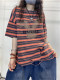 Spring and summer new blue large size short -size T -shirt female short cotton cotton version of the Korean version of the round collar lady