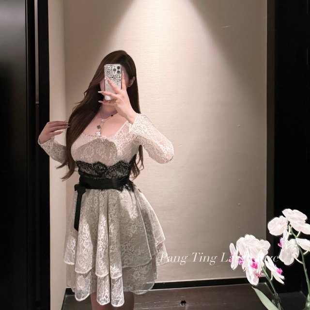Pang Ting's large size customized fat mm Chuchu Xiaobaihua ancient style sweet gentle pure lace dress for women