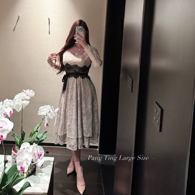 Pang Ting's large size customized fat mm Chuchu Xiaobaihua ancient style sweet gentle pure lace dress for women