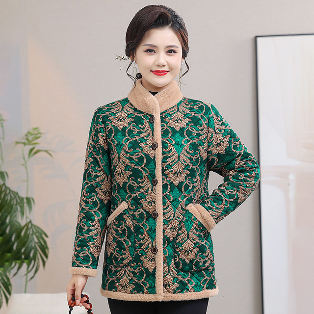 Mom's winter fashionable cotton-padded jacket, new thickened and velvet, large-size cotton-padded jacket for middle-aged and elderly people, warm and stylish jacket