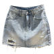 New summer 2025 new old denim skirt for women with high waist ripped wool edges to make them look slim and hip-covered skirt