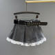 College style sweet lace-edged suit pleated skirt for women in summer new high-waisted skirt anti-exposure A-line skirt