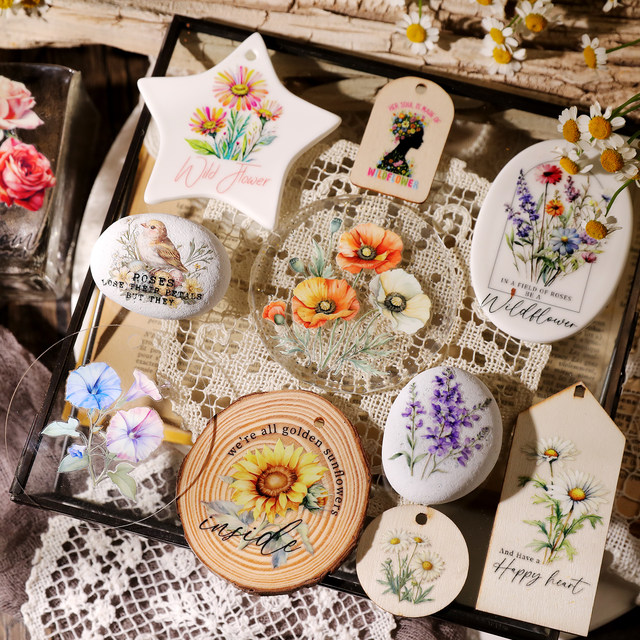 Rabbit's Waterproof Multi-Purpose Crystal Handbook Sticker Cold Transfer Paper Light Retro Sticker DIY Wildflower Water Cup Sticker