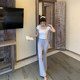 Han Yujia black high-waisted knitted pants for women draped slim fit slim flared casual trousers