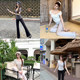 Han Yujia black high-waisted knitted pants for women draped slim fit slim flared casual trousers